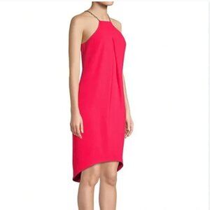 TRINA TURK Hot Pink Gold Chain‎ Halter Sheath Dress Size 4